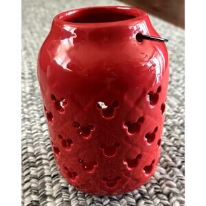 Disney Mickey Mouse Red Ceramic Lantern Garden 7.5" Tall Wire Handle Glaze